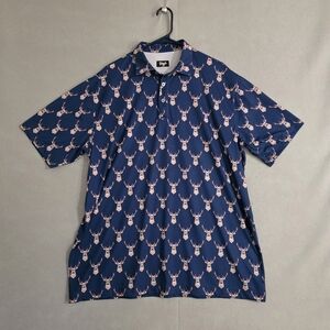 Waggle Mens Deer Mustache AOP Golf Performance Polo Size 2XL